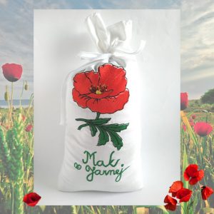 Vyšívané vrecko na 1 kg maku - červený makový kvet